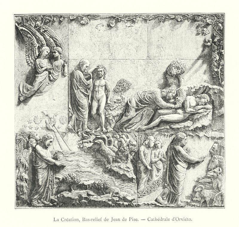 A teremtés, Pisai János domborműve, Orvieto-i székesegyház (metszet) alkotó: Italian School