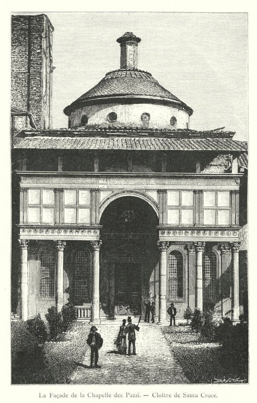 A Pazzi kápolna homlokzata, a Santa Croce kolostor (metszet) alkotó: Italian School