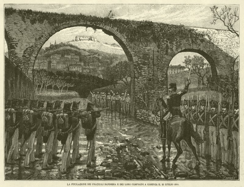 A zászlótestvérek és kísérőik lelövése Cosenzában 1844. július 25-én (metszet) alkotó: Italian School