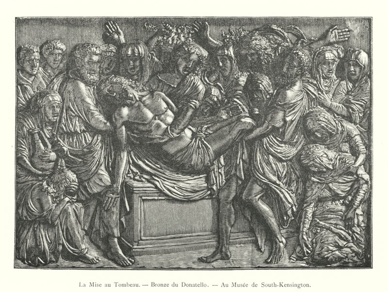 A síremlék, bronz, Donatello, a South-Kensingtoni Múzeumban (metszet) alkotó: Italian School