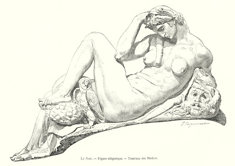 Az éjszaka, allegorikus alak, Medici sírja (metszet) alkotó: Italian School