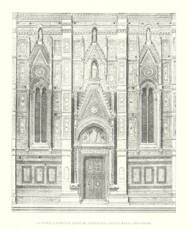 A kanonikus kapu, Cote du Campanile, Sainte-Marie-des-Fleurs (metszet) alkotó: Italian School