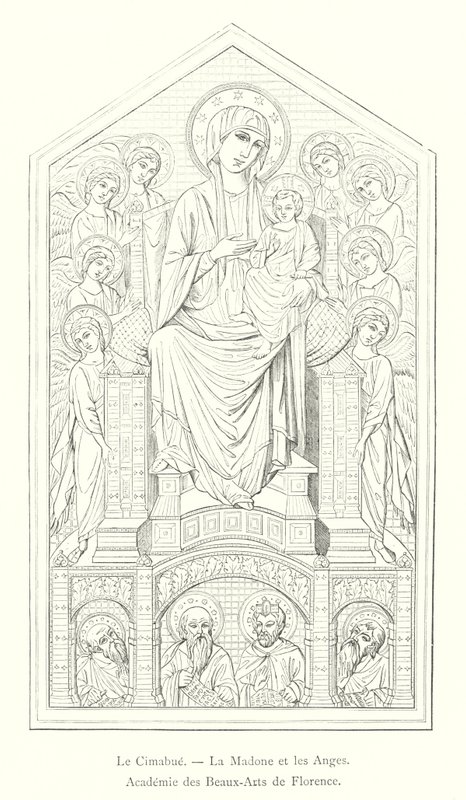 A Cimabue, A Madonna és az angyalok, Firenzei Képzőművészeti Akadémia (metszet) alkotó: Italian School