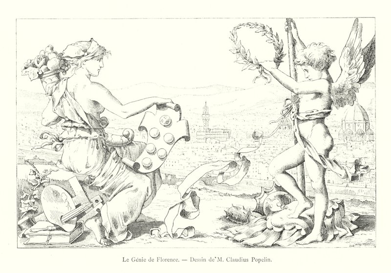 Firenze géniusza, M. Claudius Popelin rajza (metszet) alkotó: Italian School