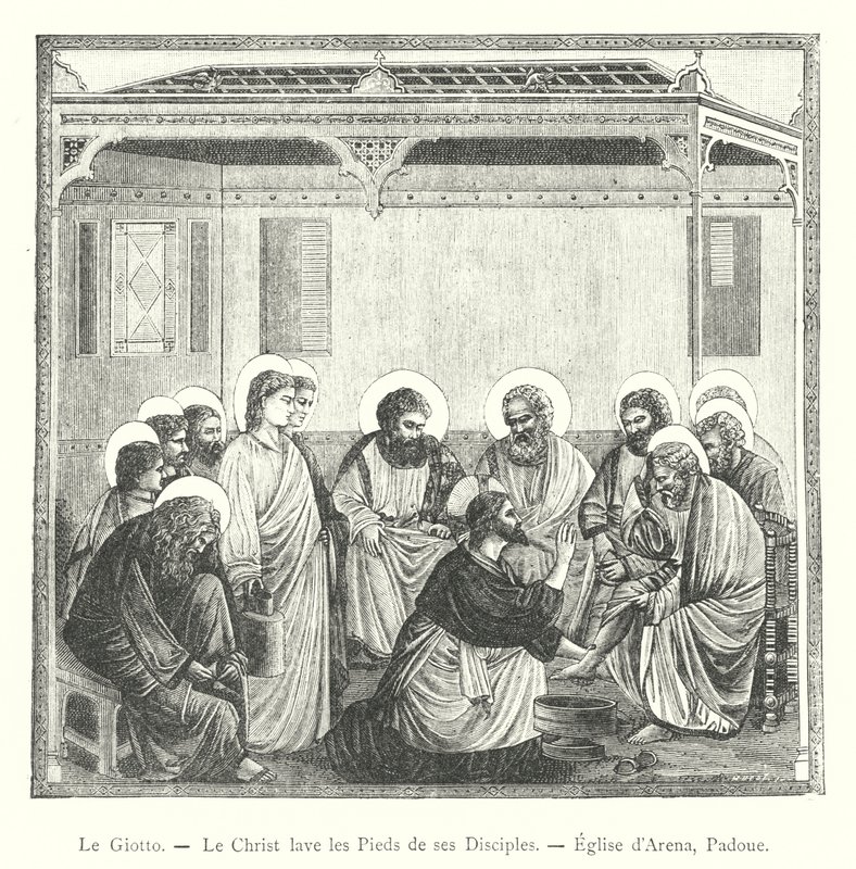 Le Giotto, Krisztus, aki megmossa tanítványai lábát, Aréna templom, Padova (metszet) alkotó: Italian School