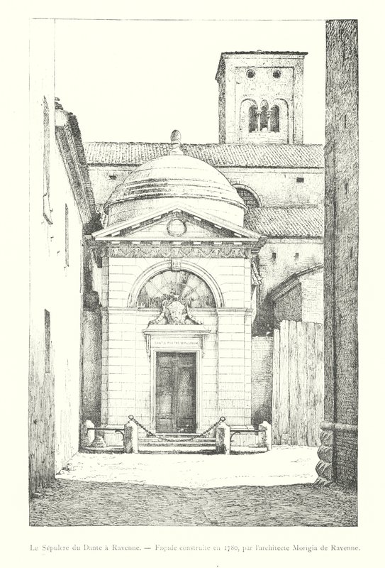 Dante sírja Ravennában, 1780-ban épült homlokzat, Ravennai Morigia építész (metszet) alkotó: Italian School