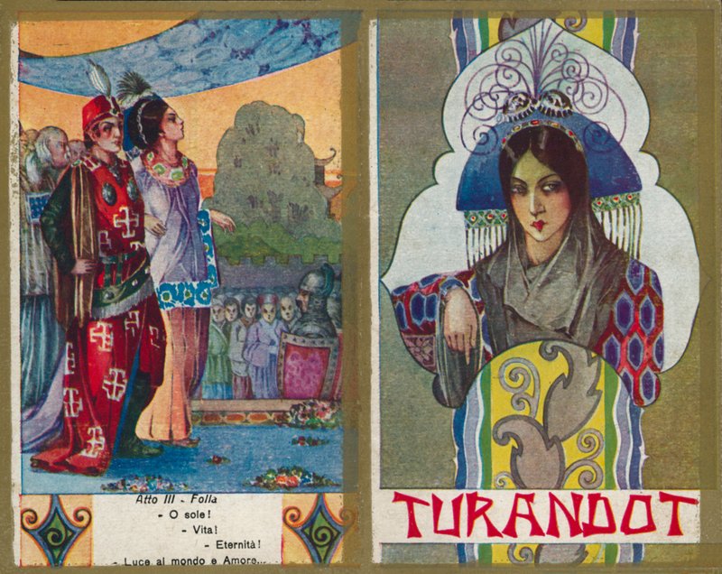 Puccini Turandot című operájának egyik illusztrációja (színes litográfia) alkotó: Italian School