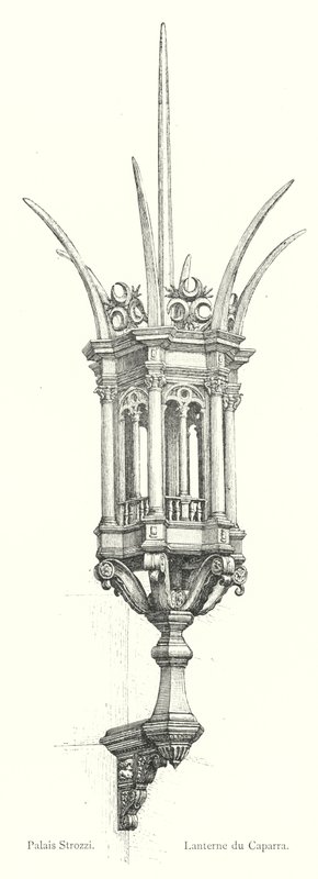 Strozzi palota, Caparra lámpása (metszet) alkotó: Italian School