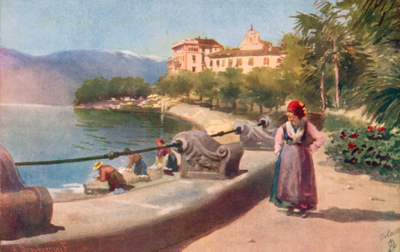 Pallanza, Maggiore-tó, Olaszország (színes litográfia) alkotó: Italian School