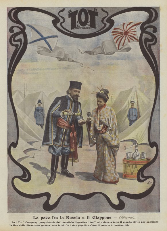Béke Oroszország és Japán között (színes litográfia) alkotó: Italian School