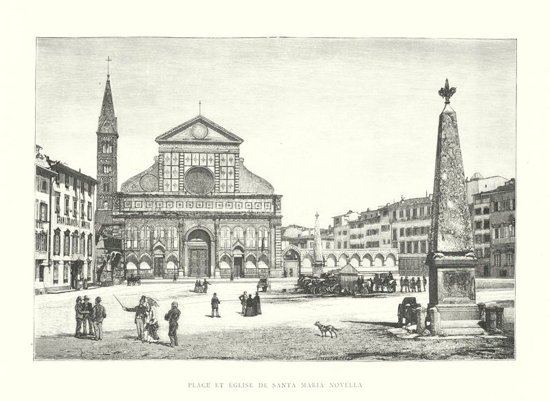 Santa Maria Novella tér és templom (metszet) alkotó: Italian School