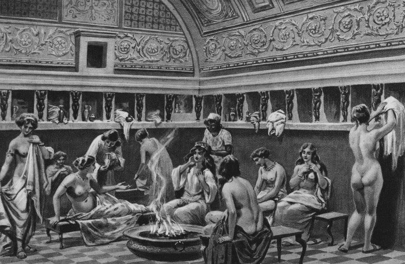 Pompeii: A fórum fürdőinek belseje (litho) alkotó: Italian School