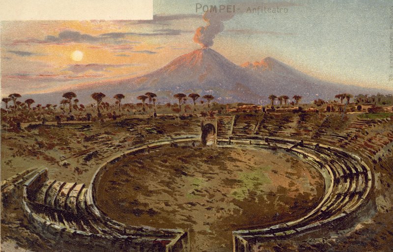 Pompei, Olaszország, Amfiteátrum (színes litográfia) alkotó: Italian School