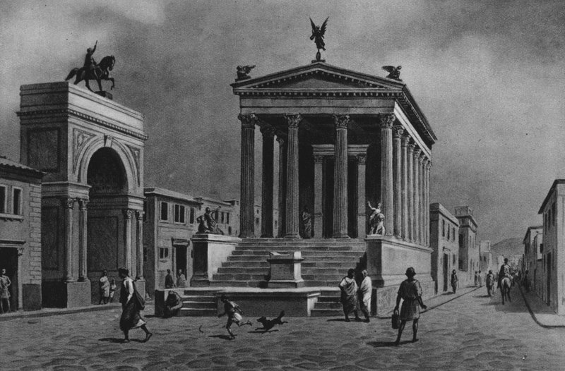 Pompei: Templom és szerencseút (litho) alkotó: Italian School