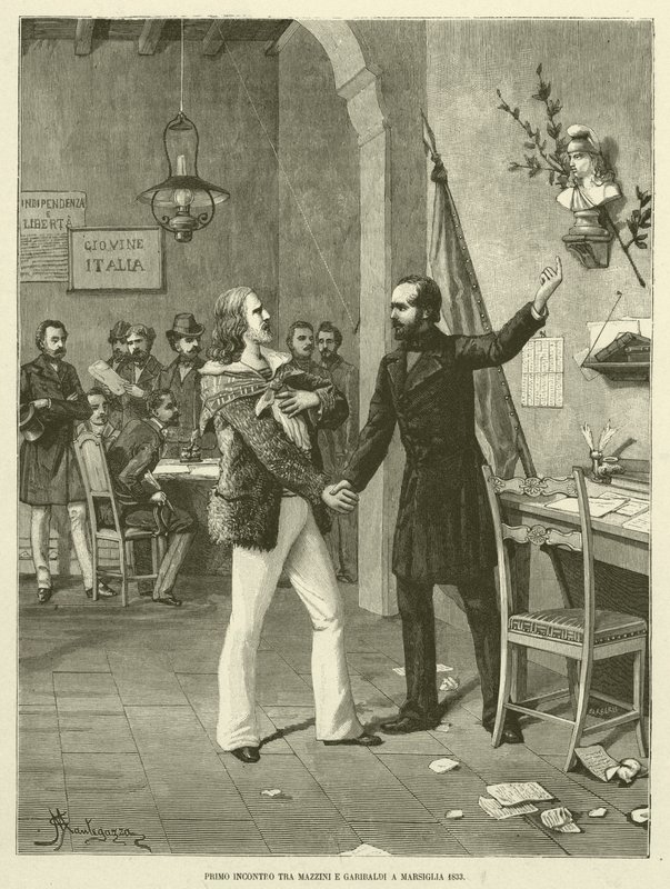 Mazzini és Garibaldi első találkozása Marseille-ben 1833 (metszet) alkotó: Italian School
