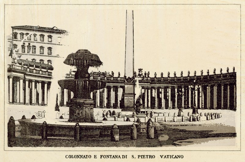 Róma: Szent Péter Vatikán oszlopcsarnoka és szökőkútja (litho) alkotó: Italian School