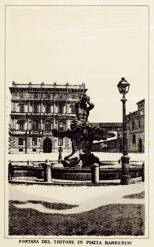Róma: Triton-kút a Piazza Barberini téren (litho) alkotó: Italian School