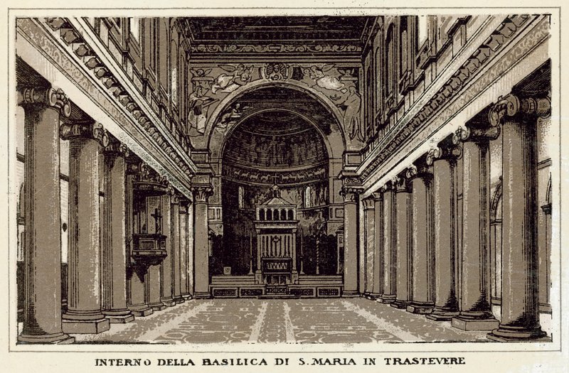Róma: A S Maria In Trastevere-bazilika belseje (litho) alkotó: Italian School