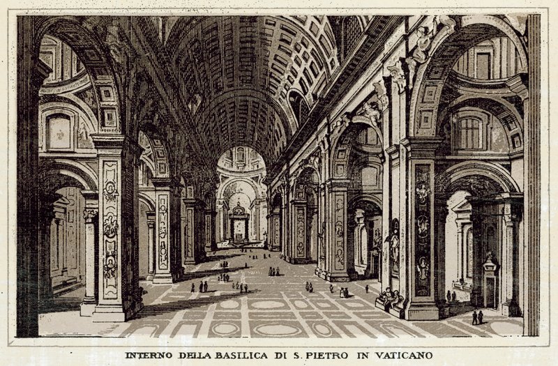 Róma: A vatikáni Szent Péter-bazilika belseje (litho) alkotó: Italian School