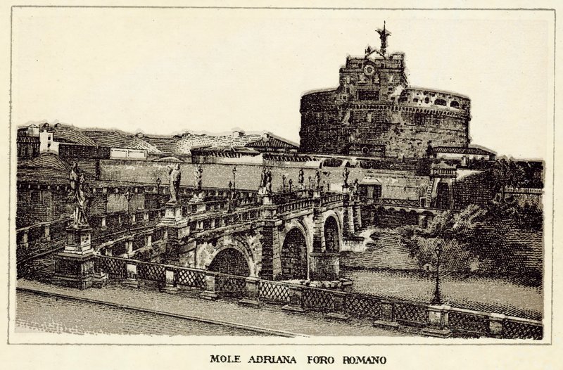 Róma: Mole Adriana római fórum (litho) alkotó: Italian School