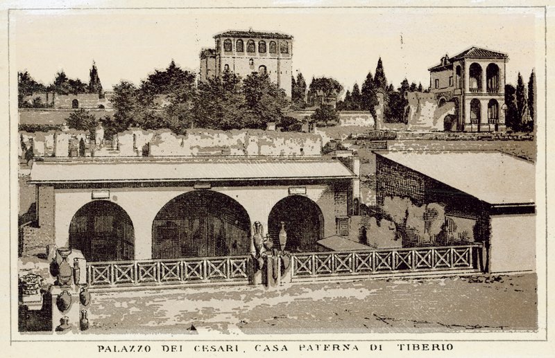 Róma: Palazzo Dei Cesari, Tiberius apai háza (litho) alkotó: Italian School