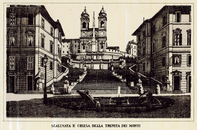 Róma: Lépcsőház és Trinita Dei Monti templom (litho) alkotó: Italian School