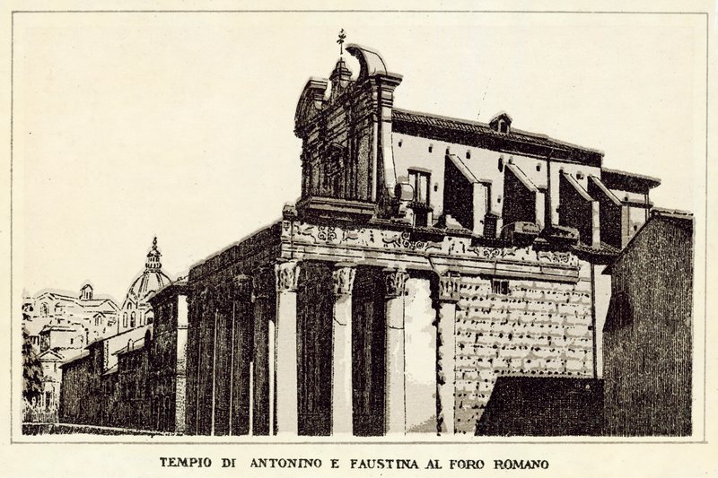 Róma: Antoninus és Faustina temploma a Forum Romanumnál (litho) alkotó: Italian School