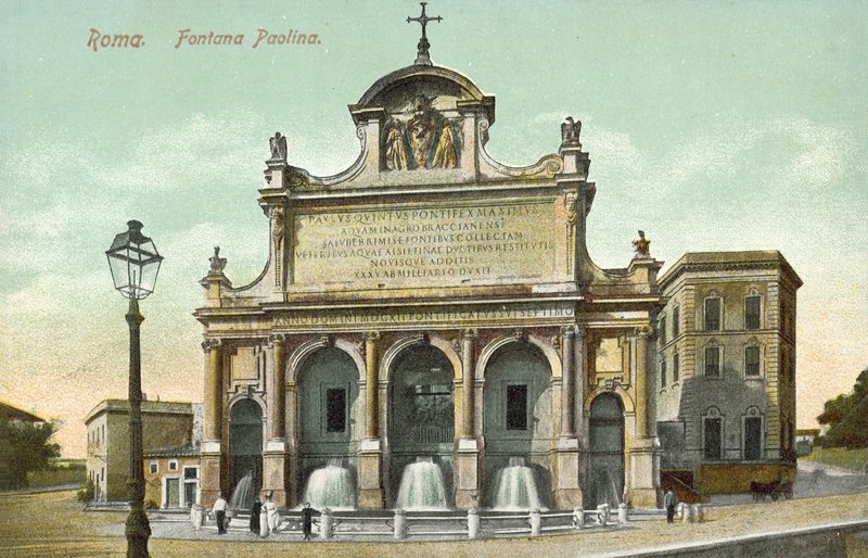 Róma, Olaszország, Fontana Paolina (színes litográfia) alkotó: Italian School