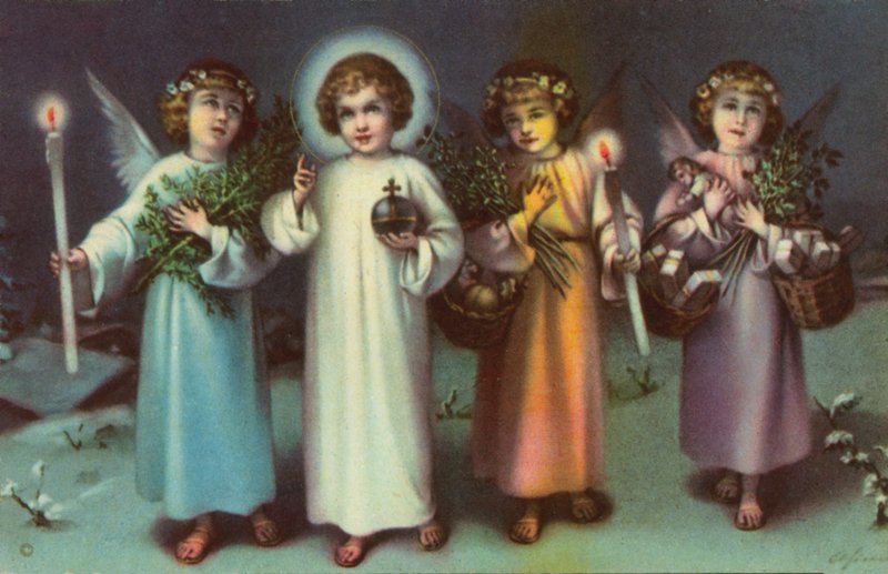 Szent és angyalok (színes litográfia) alkotó: Italian School