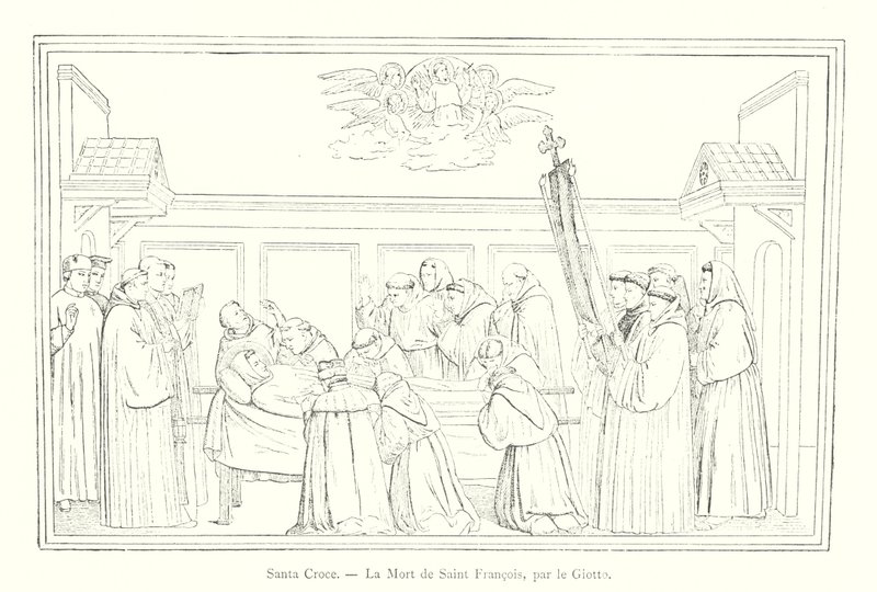 Santa Croce, Szent Ferenc halála, Giotto (metszet) alkotó: Italian School
