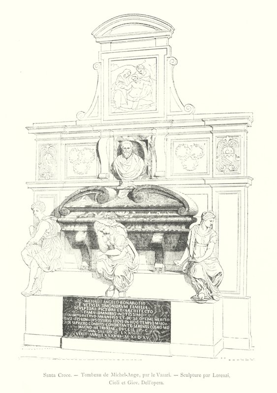 Santa Croce, Michelangelo sírja, Vasari, Szobrászat Lorenzi, Cioli és Giov Dell