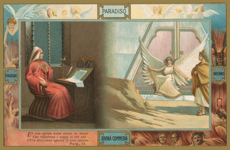 Jelenet Dante Isteni komédiájából (chromolitho) alkotó: Italian School