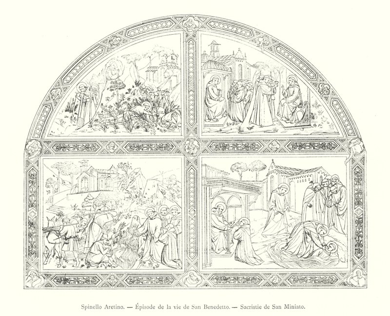 Spinello Aretino, Episode de la vie de San Benedetto, Sacristie de San Miniato (metszet) alkotó: Italian School