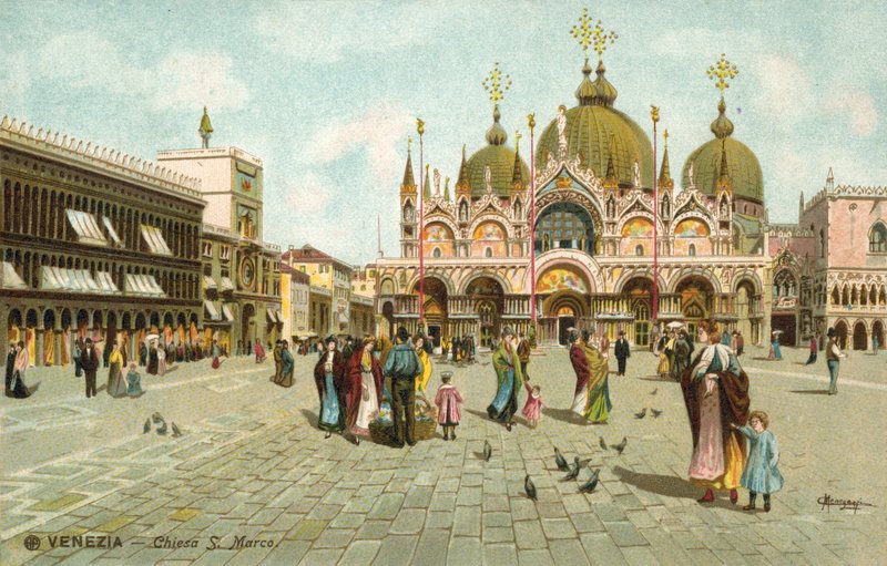 Szent Márk tér, Velence (színes litográfia) alkotó: Italian School