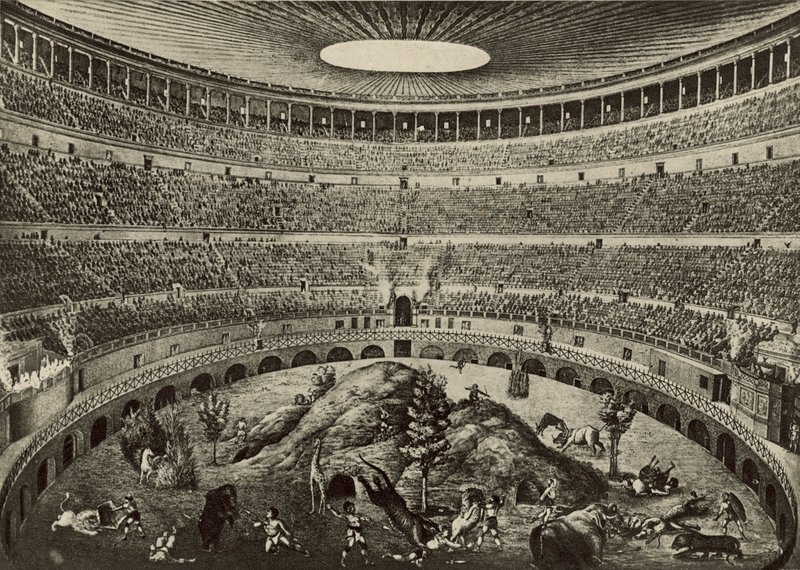 A Colosseum, A nagy vadvadászat (litho) alkotó: Italian School