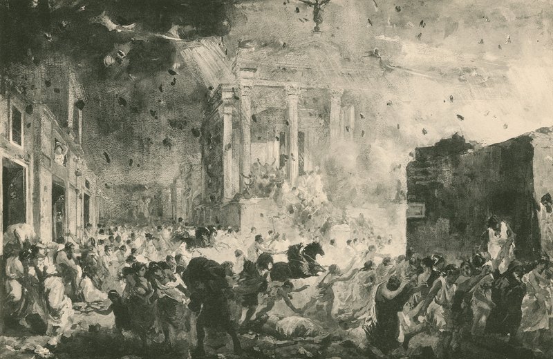 Pompei pusztulása a szerencse temploma előtt (mélynyomás) alkotó: Italian School