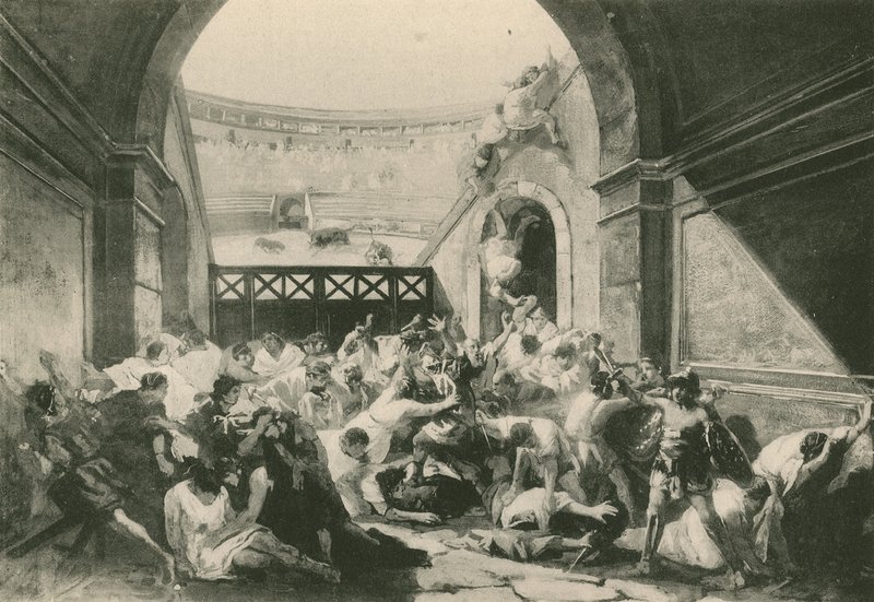 Pompeiusok és Nucerines veszekedése (mélynyomás) alkotó: Italian School