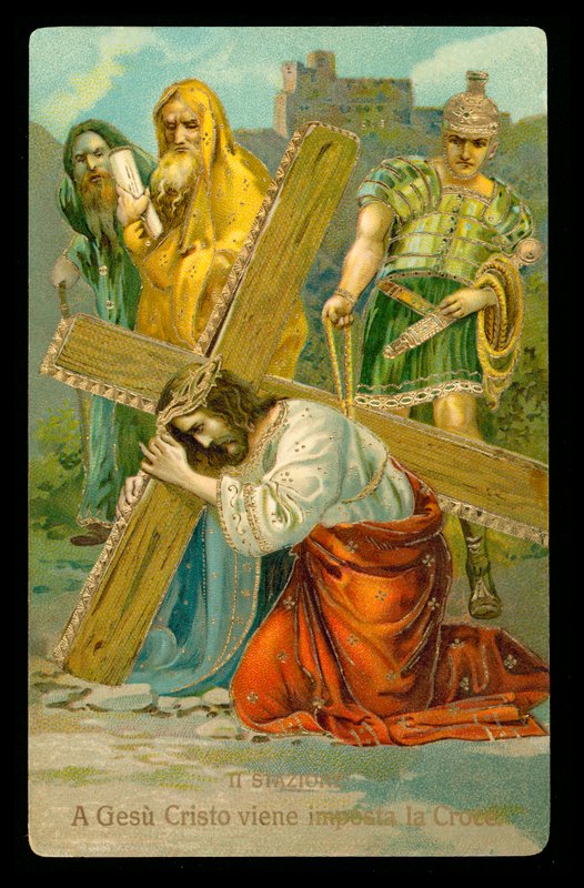 A keresztút stációi (14 darabos sorozatból) (színes litográfia) alkotó: Italian School