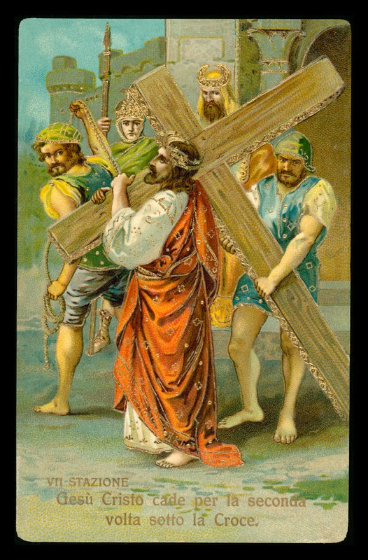 A keresztút stációi (14 darabos sorozatból) (színes litográfia) alkotó: Italian School