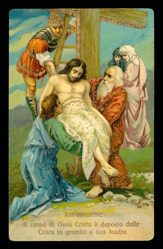 A keresztút stációi (14 darabos sorozatból) (színes litográfia) alkotó: Italian School