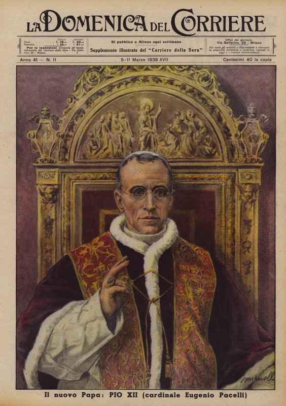 Az új pápa, XII. Pius (Eugenio Pacelli bíboros) (színes litográfia) alkotó: Italian School