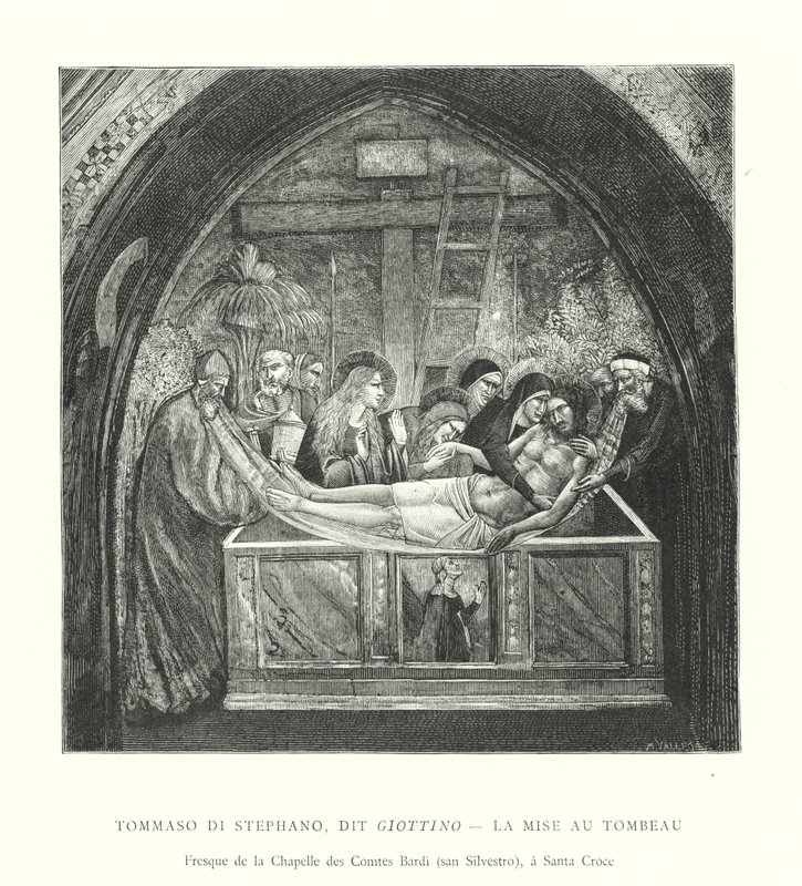 Tommaso di Stephano, Giottino, A síremlék, Freskó a Bardi grófok kápolnájából, San Silvestro, Santa Croce (metszet) alkotó: Italian School