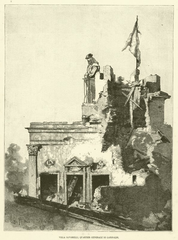 Villa Savorelli, Garibaldi főhadiszállás (metszet) alkotó: Italian School