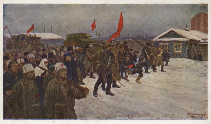 Katonák és munkások demonstrációja az 1917-es februári oroszországi forradalom idején alkotó: Ivan Alexeyevich (after) Vladimirov