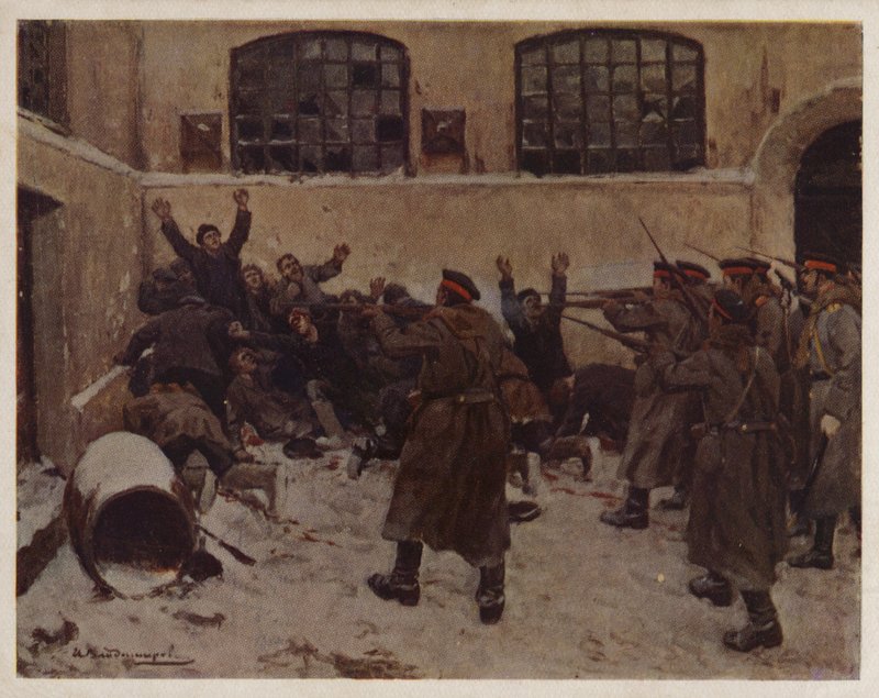 Orosz katonák tüntetőkre lövöldöztek Moszkva Presnya kerületében az 1905-ös forradalom idején (színes litó) alkotó: Ivan Alexeyevich (after) Vladimirov