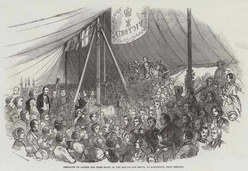 A Reigate melletti Earlswoodban lévő Idióták Menhelye első kövének letételének ünnepélyes ceremóniája alkotó: J. Jackson