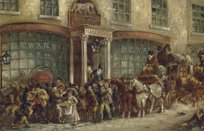 White Horse Cellar Hatchetts, Piccadilly, London (chromolitho) alkotó: J.C. Maggs
