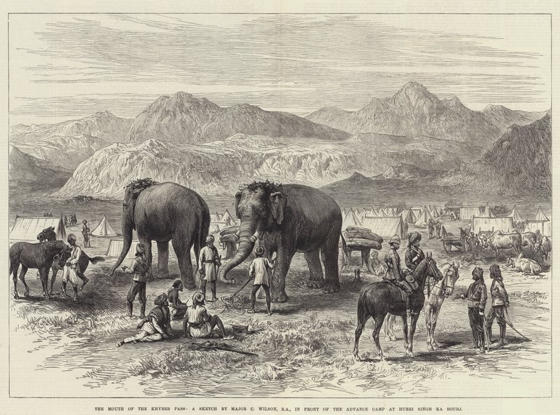 A Khyber-hágó szája, a Hurri Singh Ka Bourj-i Advance Camp előtt alkotó: J.C. Wilson