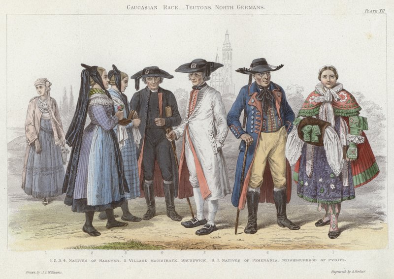 Kaukázusi faj, teutonok, északnémetek (színes metszet) alkotó: J.L. (after) Williams