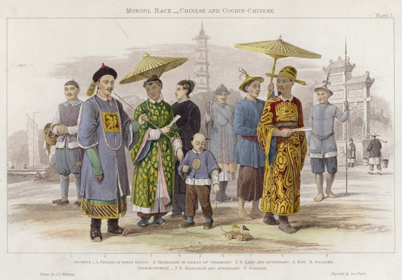 Mongol Race, kínai és Cochin-kínai (színes metszet) alkotó: J.L. (after) Williams
